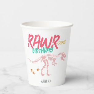 Meisjes Roze Dinosaurus Graaf Kinder Leuke Verjaar Papieren Bekers