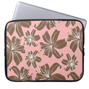 Meisjes roze en bruine Floral Print Line Art Laptop Sleeve