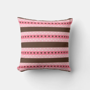 Meisjes roze en bruine stripes en poka dots patroo kussen