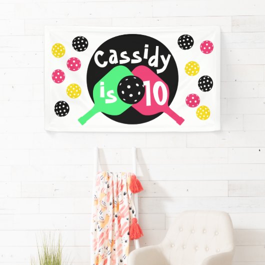 Meisjes roze en groen pickleball spandoek (Insitu)