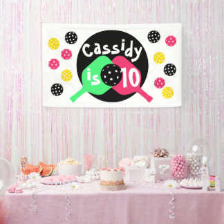 Meisjes roze en groen pickleball spandoek