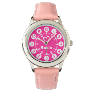 Meisjes roze en witte korte naam polshorloge horloge