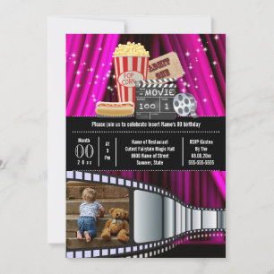 Meisjes roze filmthema verjaardagsfeestje foto kaart