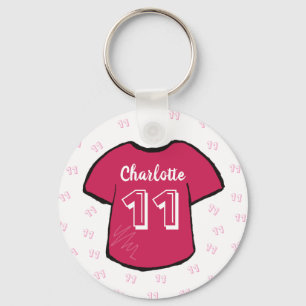 Meisjes roze football shirt op elke leeftijd sleutelhanger