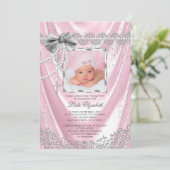 Meisjes Roze Foto Doop Doop Satijn Glitter Kaart (Staand voorkant)