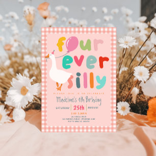 Meisjes Roze “Four Ever Silly” Gans 4e Verjaardag Kaart