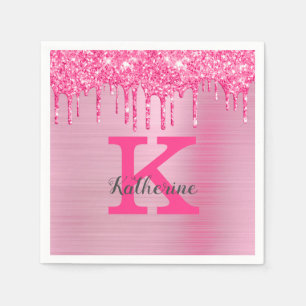 Meisjes roze glitter schrijft voor de afbeelding v servet