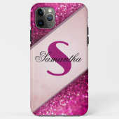 Meisjes roze glitter Sparkles Monogram Case-Mate iPhone Case (Achterkant)