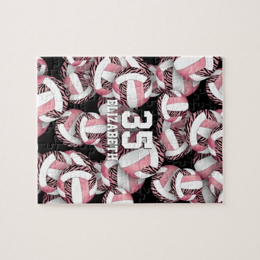 Meisjes roze goud roze met zebra strepen volleybal legpuzzel (Horizontaal)