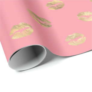 Meisjes roze gouden penpatroon cadeaupapier