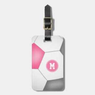 meisjes roze grijze witte voetbal monogrammen bagagelabel
