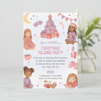 Meisjes Roze Kerst Slaperij Feest Uitnodiging