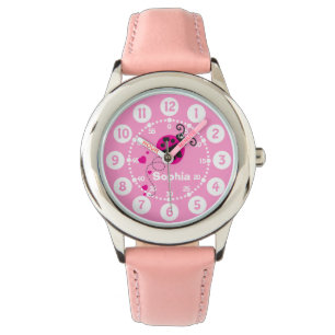 Meisjes roze ladybug hart witte naam polshorloge horloge
