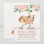 Meisjes Roze Oh Herten Verjaardagsfeestje Uitnodig Kaart (Voorkant / Achterkant)