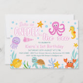 Meisjes Roze Onder Zee Oneder het Zee 1e verjaarda Kaart (Voorkant)