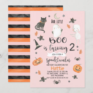 Meisjes Roze Oranje Gray Halloween Birthday Kaart