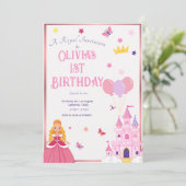 Meisjes Roze Prinses Aangepaste Verjaardag Uitnodi Kaart (Staand voorkant)