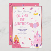 Meisjes Roze Prinses Aangepaste Verjaardag Uitnodi Kaart (Voorkant / Achterkant)