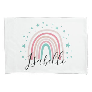 Meisjes roze regenboogschrift gepersonaliseerd mod kussensloop