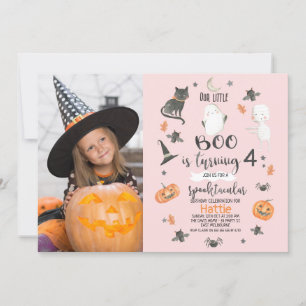Meisjes Roze Sinaasappel Grijs Foto Halloween Verj Kaart