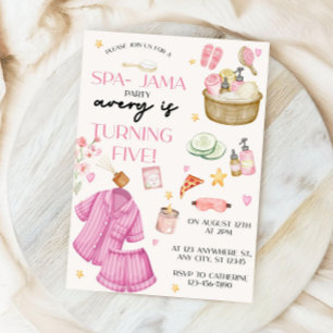 Meisjes Roze Spa-Jama Slaapfeest Verjaardagsuitnod Kaart