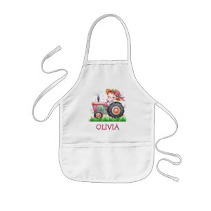 Meisjes Roze Tractor Cute Kinder Schort