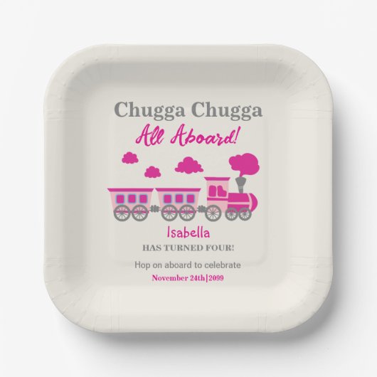 Meisjes Roze Train Elke Leeftijd Verjaardagsfeest Papieren Bordje (Voorkant)