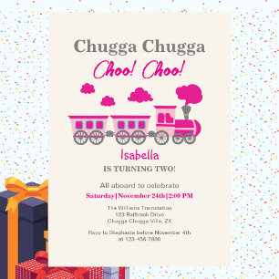 Meisjes Roze Trein 2e Verjaardagsfeest Kaart