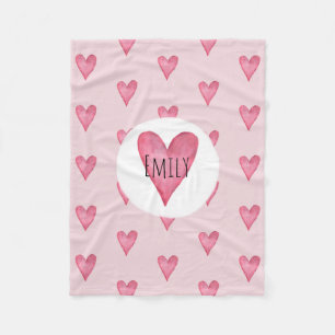 Meisjes Roze Waterverf Hart en Naam Kinderen Fleece Deken