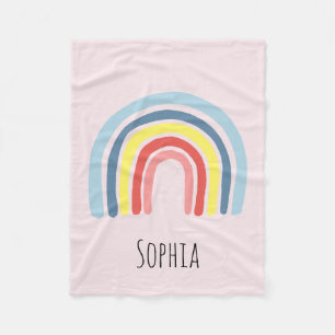 Meisjes Roze Whimsical Boho Rainbow en Name Kinder Fleece Deken