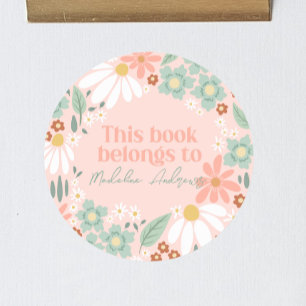 Meisjes Roze Wildflower Daisy School Bookplate Ronde Sticker