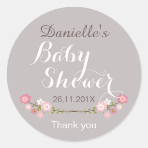 Meisjes Rustieke Bloemen Baby shower Voorkeur Stic Ronde Sticker