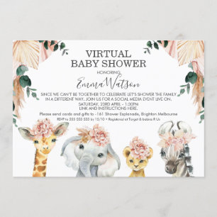Meisjes Safari Dieren Virtueel Baby shower Kaart