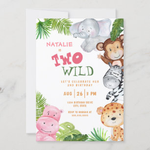 Meisjes Safari Jungle Twee Wild 2e Verjaardag Kaart