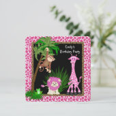 Meisjes Safari Verjaardagsfeest Kaart (Staand voorkant)