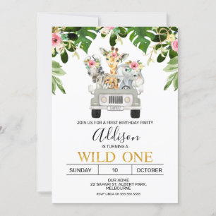 Meisjes Safari Wild Een verjaardag uitnodiging