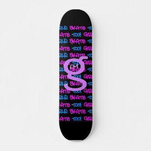Meisjes Schaats ook! - Zwarte Skateboard - (roze e