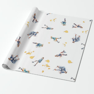 Meisjes Schaatsen, Hockey Blauw Goud Patroon Cadeaupapier
