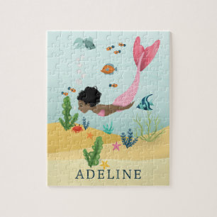 Meisjes Schattig Magisch Onder het Zee Afro Zeemee Legpuzzel