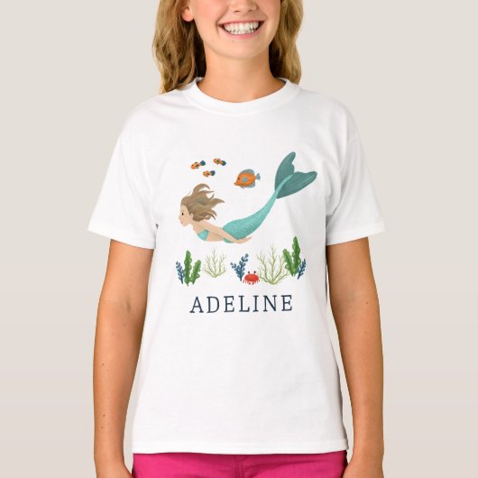 Meisjes Schattig Magisch Onder het Zee Zeemeermin T-shirt (Voorkant)