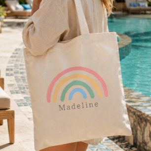 Meisjes Schattig Meisjesachtig Pastelroze Regenboo Tote Bag