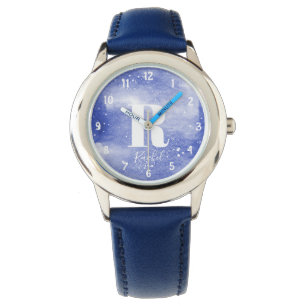 Meisjes Schattig Monogram Waterverf Galaxy & Naam  Horloge
