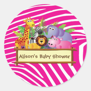 Meisjes schattig oerwoud safari baby shower gunst ronde sticker