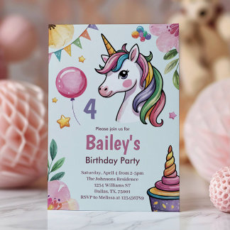Meisjes Schattig Pastel Eenhoorn Kinderen 4de Verj Kaart