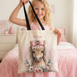 Meisjes Schattig Roze Bloemenkleed Paard Persoonli Draagtas