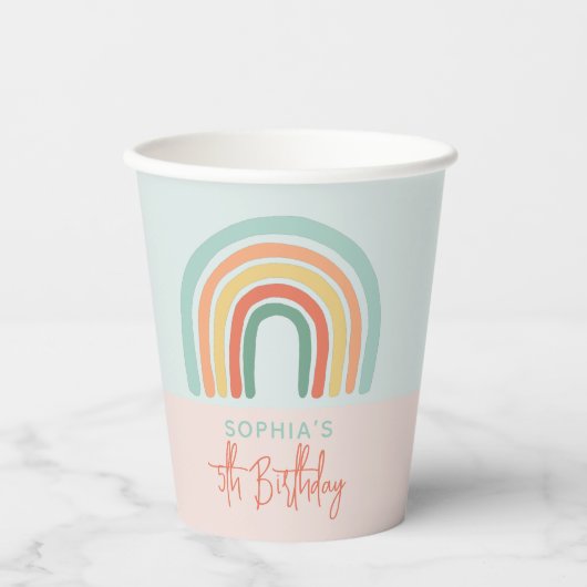 Meisjes Schattig Roze Boho Regenboog Kinderen Verj Papieren Bekers (Voorkant)
