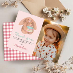 Meisjes Schattig Roze Konijn Foto Kinderen Verjaar Bedankkaart