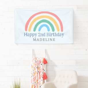 Meisjes Schattig Tweede Verjaardag Regenboog Spandoek