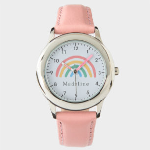 Meisjes Schattig Whimsical Pastel Roze Regenboog K Horloge