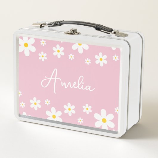Meisjes Schattige Bloemen Wit Daisy Lunch Box (Voorkant)